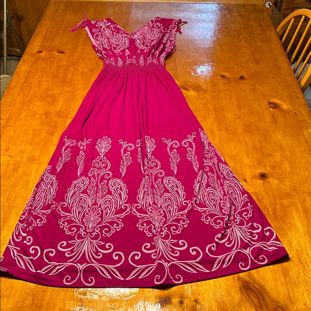Jon & Anna Magenta Abstract Paisley Floral Print Smocked Maxi Dress Boho Summer - Picture 5 of 8